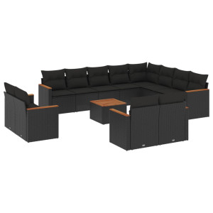 13 pcs conjunto de sofás de jardim com almofadões vime PE preto H