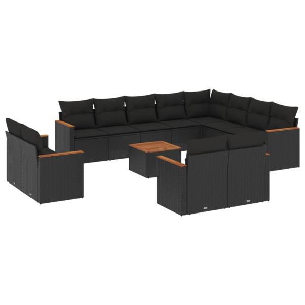 13 pcs conjunto de sofás de jardim com almofadões vime PE preto M 2