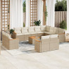 13 pcs conjunto de sofás p/ jardim com almofadões vime PE bege 1