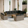 13 pcs conjunto sofás p/ jardim c/ almofadões vime PE cinzento 1