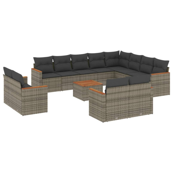 13 pcs conjunto sofás p/ jardim c/ almofadões vime PE cinzento M 2