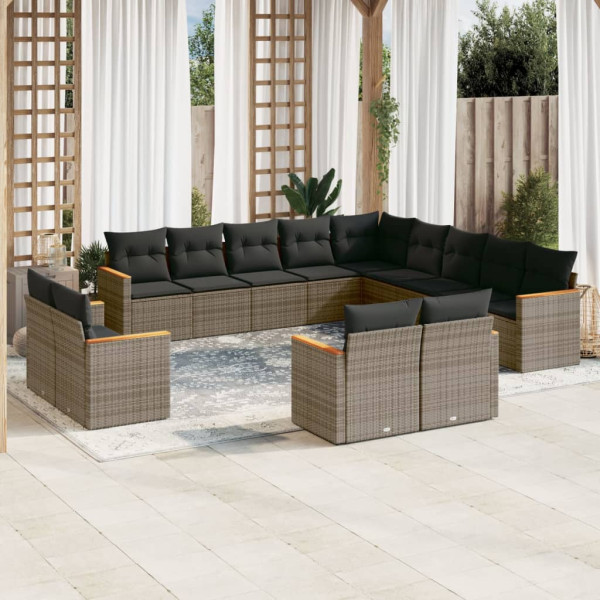 Set sofás de jardín con cojines 13 piezas ratán sintético gris D