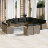 13 pcs conjunto sofás p/ jardim c/ almofadões vime PE cinzento 1