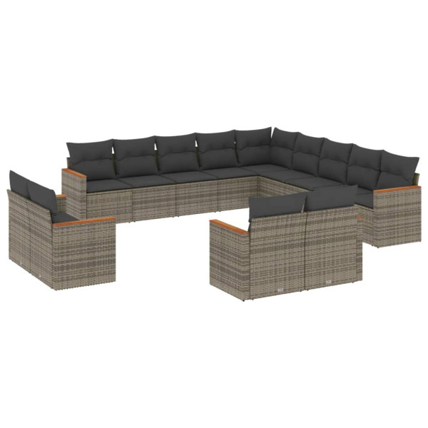 13 pcs conjunto sofás p/ jardim c/ almofadões vime PE cinzento M 2