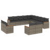 13 pcs conjunto sofás p/ jardim c/ almofadões vime PE cinzento 2