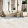 Set de sofás de jardín 9 pzas con cojines ratán sintético beige 1