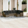 9 pcs conjunto sofás p/ jardim com almofadões vime PE cinzento 1