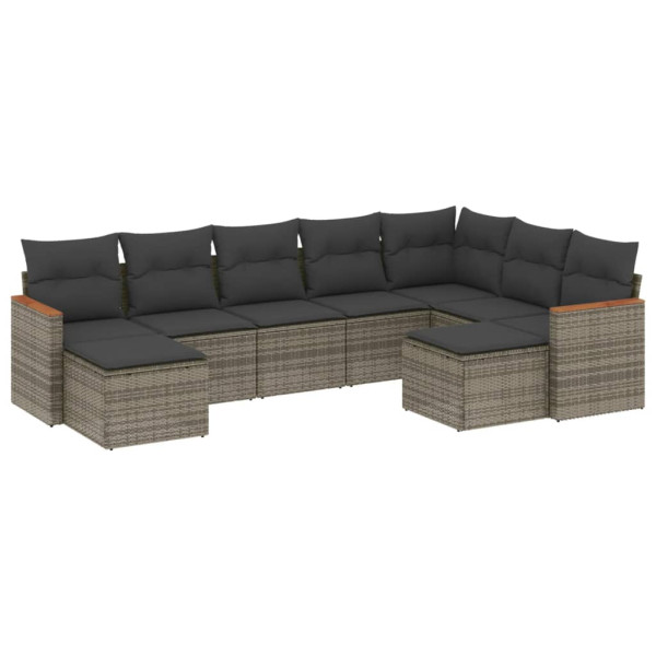 9 pcs conjunto sofás p/ jardim com almofadões vime PE cinzento M 2