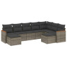 9 pcs conjunto sofás p/ jardim com almofadões vime PE cinzento 2