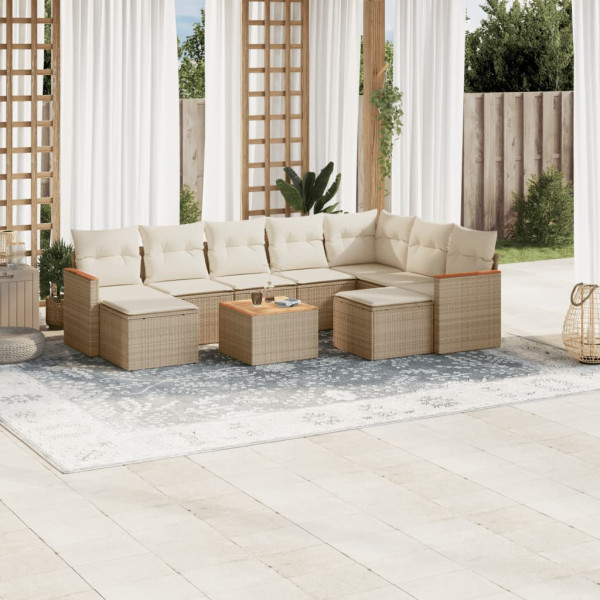 Juego de sofás jardín con cojines beige 10 pzas ratán sintético D