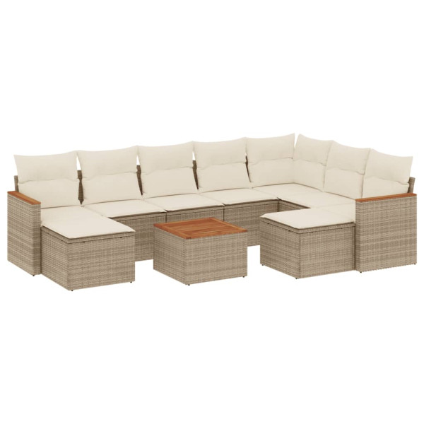 10 pcs conjunto de sofás p/ jardim com almofadões vime PE bege M 2