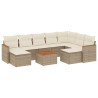 10 pcs conjunto de sofás p/ jardim com almofadões vime PE bege 2
