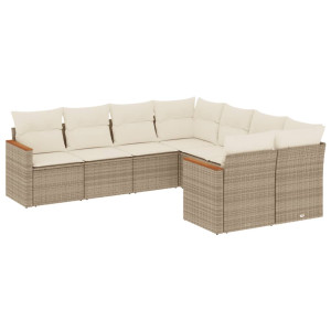 8 pcs conjunto de sofás p/ jardim com almofadões vime PE bege H