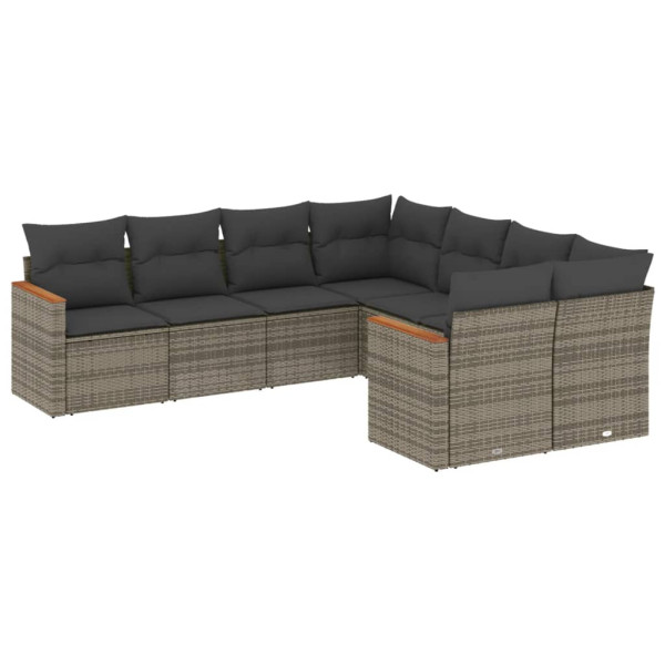 8 pcs conjunto sofás de jardim c/ almofadões vime PE cinzento M 2