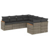 8 pcs conjunto sofás de jardim c/ almofadões vime PE cinzento 2