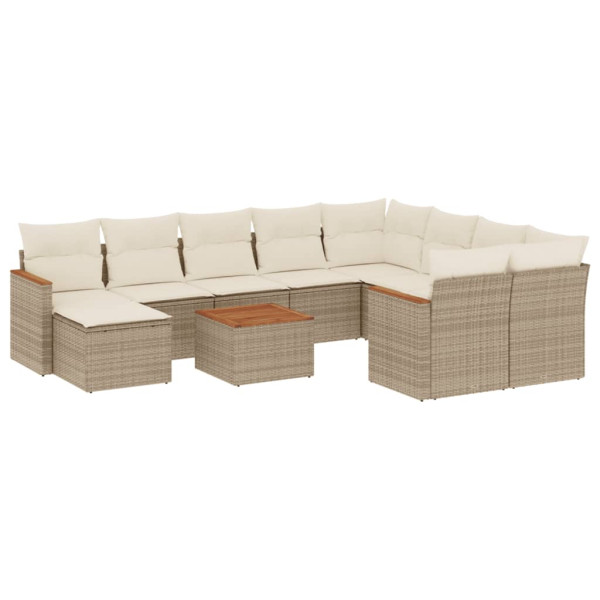 11 pcs conjunto sofás de jardim c/ almofadões vime PE bege M 2