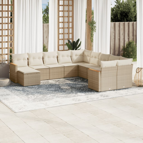11 pcs conjunto sofás de jardim c/ almofadões vime PE bege D