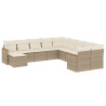 11 pcs conjunto sofás de jardim c/ almofadões vime PE bege 2