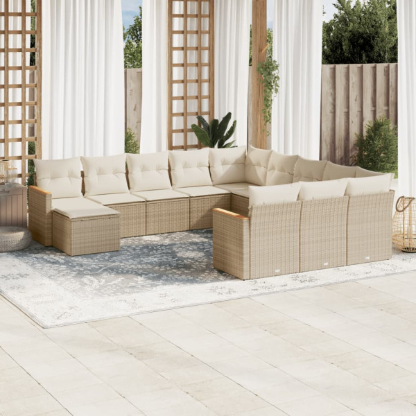 12 pcs conjunto de sofás p/ jardim com almofadões vime PE bege D