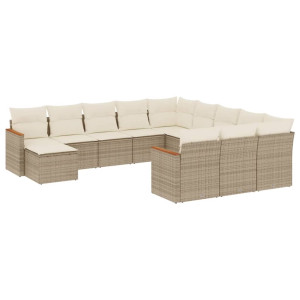 12 pcs conjunto de sofás p/ jardim com almofadões vime PE bege H