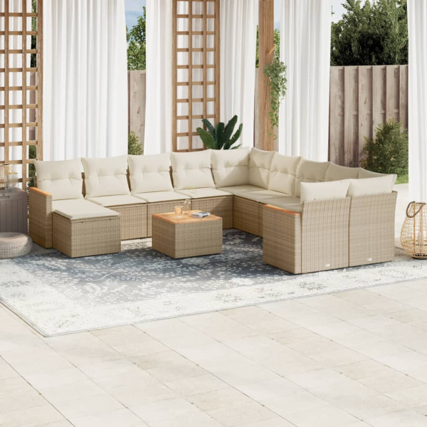 12 pcs conjunto de sofás p/ jardim com almofadões vime PE bege D