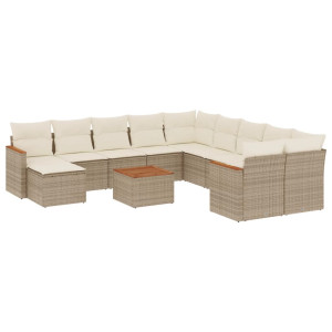 12 pcs conjunto de sofás p/ jardim com almofadões vime PE bege H