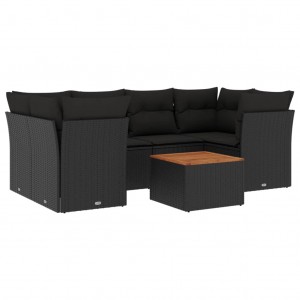 7 pcs conjunto de sofás p/ jardim c/ almofadões vime PE preto H