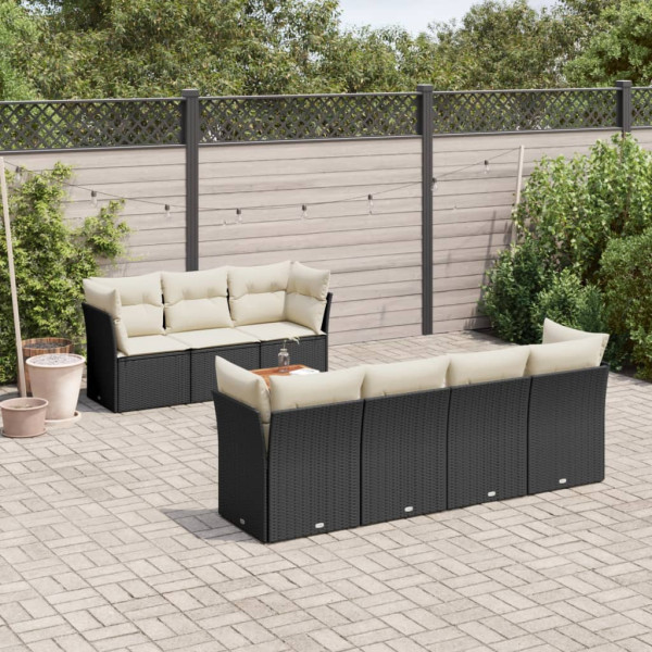 8 pcs conjunto sofás de jardim com almofadões vime PE preto D