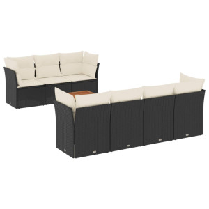 8 pcs conjunto sofás de jardim com almofadões vime PE preto H