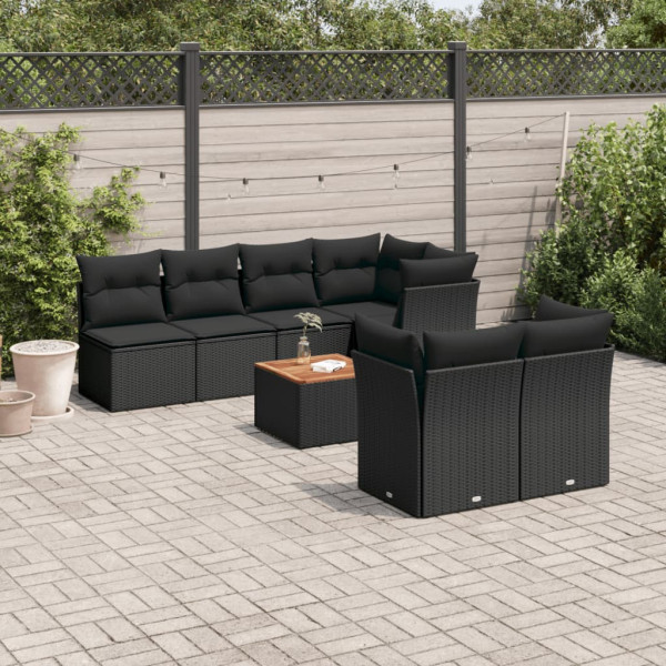 8 pcs conjunto sofás de jardim com almofadões vime PE preto D