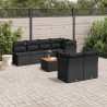 8 pcs conjunto sofás de jardim com almofadões vime PE preto 1