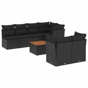 8 pcs conjunto sofás de jardim com almofadões vime PE preto H