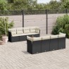 9 pcs conjunto de sofás p/ jardim c/ almofadões vime PE preto 1