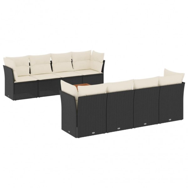 9 pcs conjunto de sofás p/ jardim c/ almofadões vime PE preto M 2