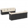 9 pcs conjunto de sofás p/ jardim c/ almofadões vime PE preto 2