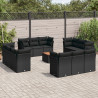 Set de sofás de jardín y cojines 13 pzas ratán sintético negro 1