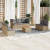 8 pcs conj. sofás jardim c/ almofadões vime PE bege misturado 1
