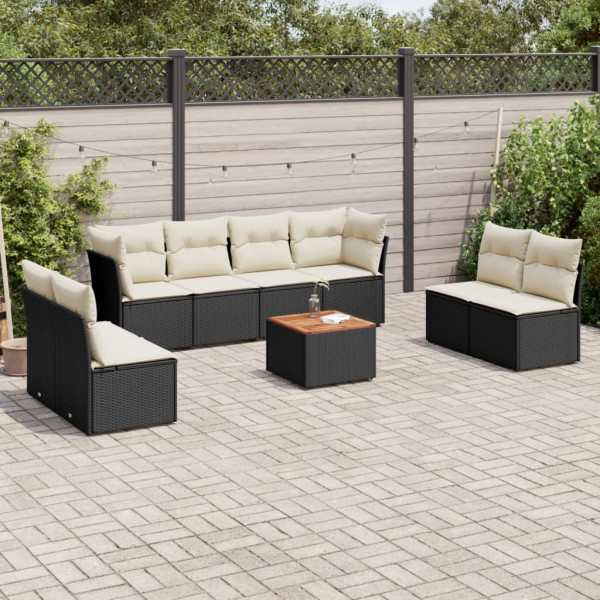 Set de sofás de jardín 8 piezas y cojines ratán sintético negro D