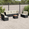 Set de sofás de jardín 8 piezas y cojines ratán sintético negro 1