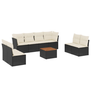 9 pcs conjunto de sofás p/ jardim c/ almofadões vime PE preto H