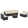9 pcs conjunto de sofás p/ jardim c/ almofadões vime PE preto 2