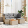 5 pcs conj. sofás jardim c/ almofadões vime PE bege misturado 1