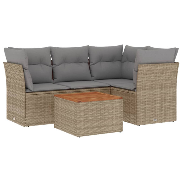 5 pcs conj. sofás jardim c/ almofadões vime PE bege misturado M 2