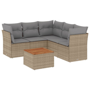 6 pcs conj. sofás jardim c/ almofadões vime PE bege misturado H