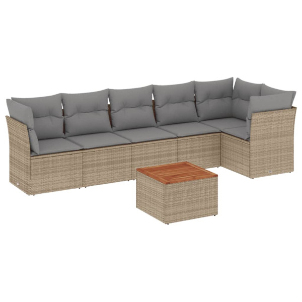 Juego de sofás jardín con cojines beige mezcla 7 pzas ratán PE M 2