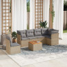 7 pcs conj. sofás jardim c/ almofadões vime PE bege misturado 1