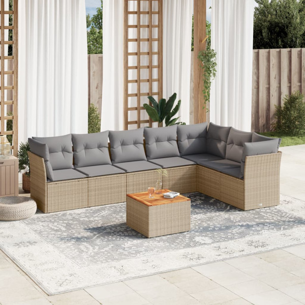 Juego de sofás jardín con cojines beige mezcla 8 pzas ratán PE D