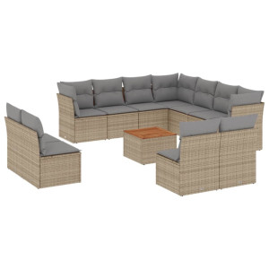 12 pcs conj. sofás jardim c/ almofadões vime PE bege misturado H