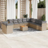 Juego de sofás jardín con cojines beige mezcla 12 pzas ratán PE 1