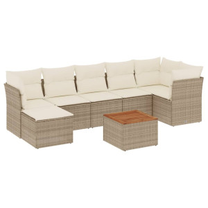 8 pcs conjunto de sofás p/ jardim com almofadões vime PE bege H